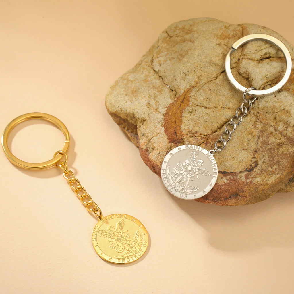 Archangel Michael Medal Keychain — Embossed Lucky Amulet