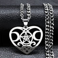 Wicca Heart Pentagram Pendant — Stainless