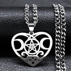 Wicca Heart Pentagram Pendant — Stainless