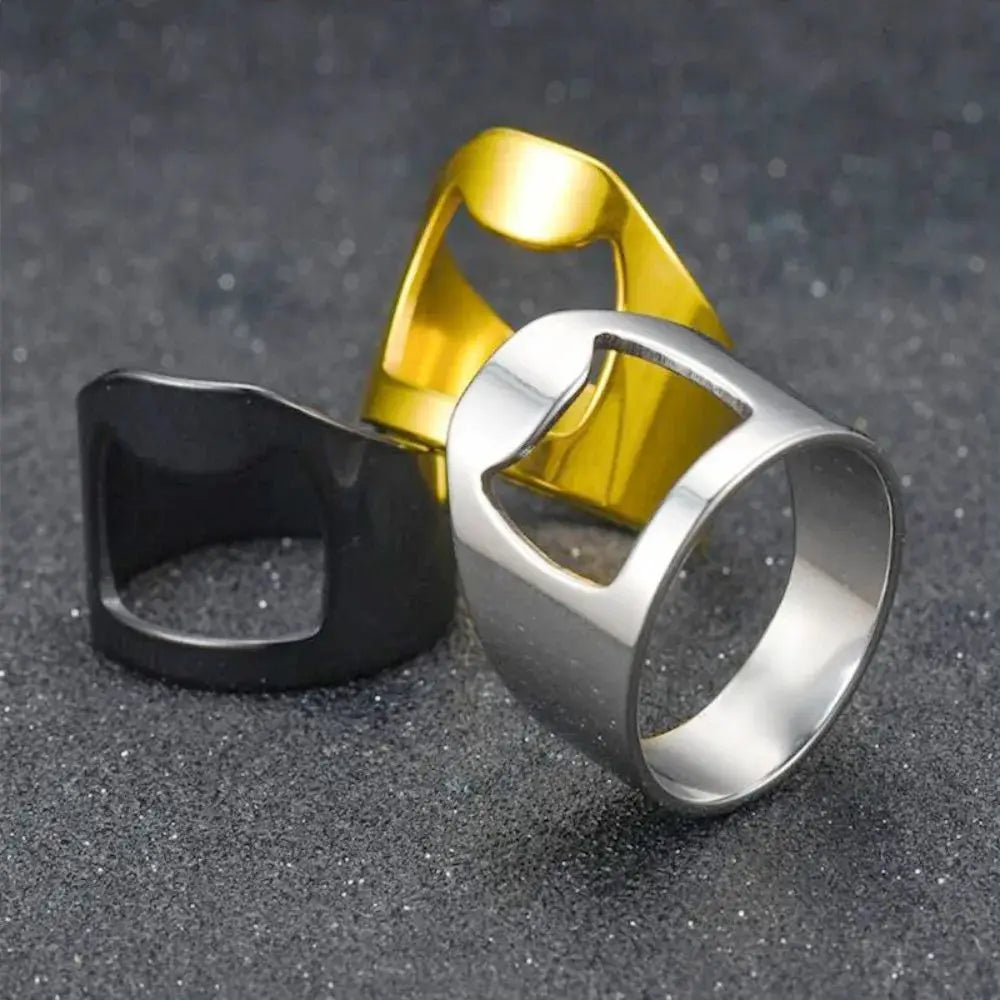 Fashion Stainless Steel Men Bottle Opener Rings Western High Quality Simple Titanium Steel Black White Ring For Friend Jewelry
