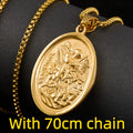 Catholic Saint Michael Round Pendant — Gold-Tone Metal