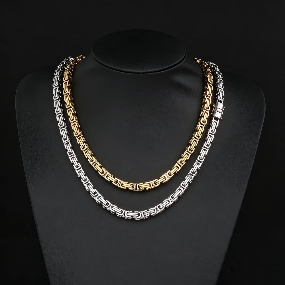 Iced Out Byzantine Chain Necklace & Bracelet — Stainless Steel