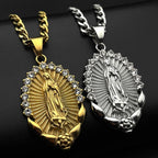 Our Lady of Guadalupe Rhinestone Necklace — Stainless Steel