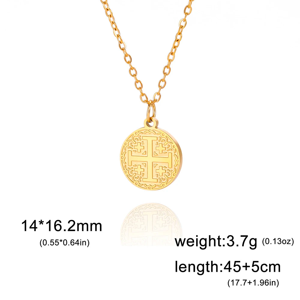 VASSAGO Religious Jerusalem Cross Charm Necklace for Women Stainless Steel Amulet Christian Catholic Vintage Jewelry
