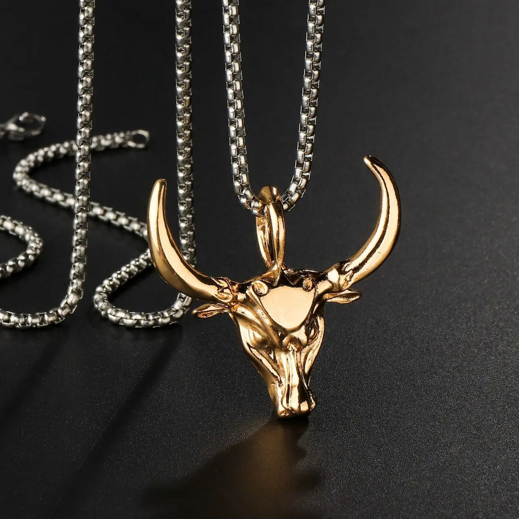 Punk Bull Buffalo Skull Pendant Necklace For Cool Men Women Stainless Steel Long Chain Necklace Party Gift Hip Hop Jewelry
