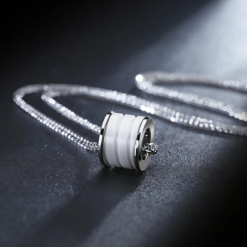 SAYA Men Tungsten Carbide Ceramic Bead Pendant Necklace Hip Hop Barrel Transfer Charm Long Sweater Chain Male Daily Jewelry Gift