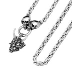 Gold Ox Horn Bodhi Demon Tooth Pendant Stainless Steel Double Skull Byzantine Necklace Hiphop Skull Demon Mask Necklace Gift