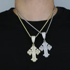 New Iced Out Bling CZ Cross Pendant Necklace Silver Color Prong Setting Cubic Zirconia Jesus Charm Men Women Hip Hop