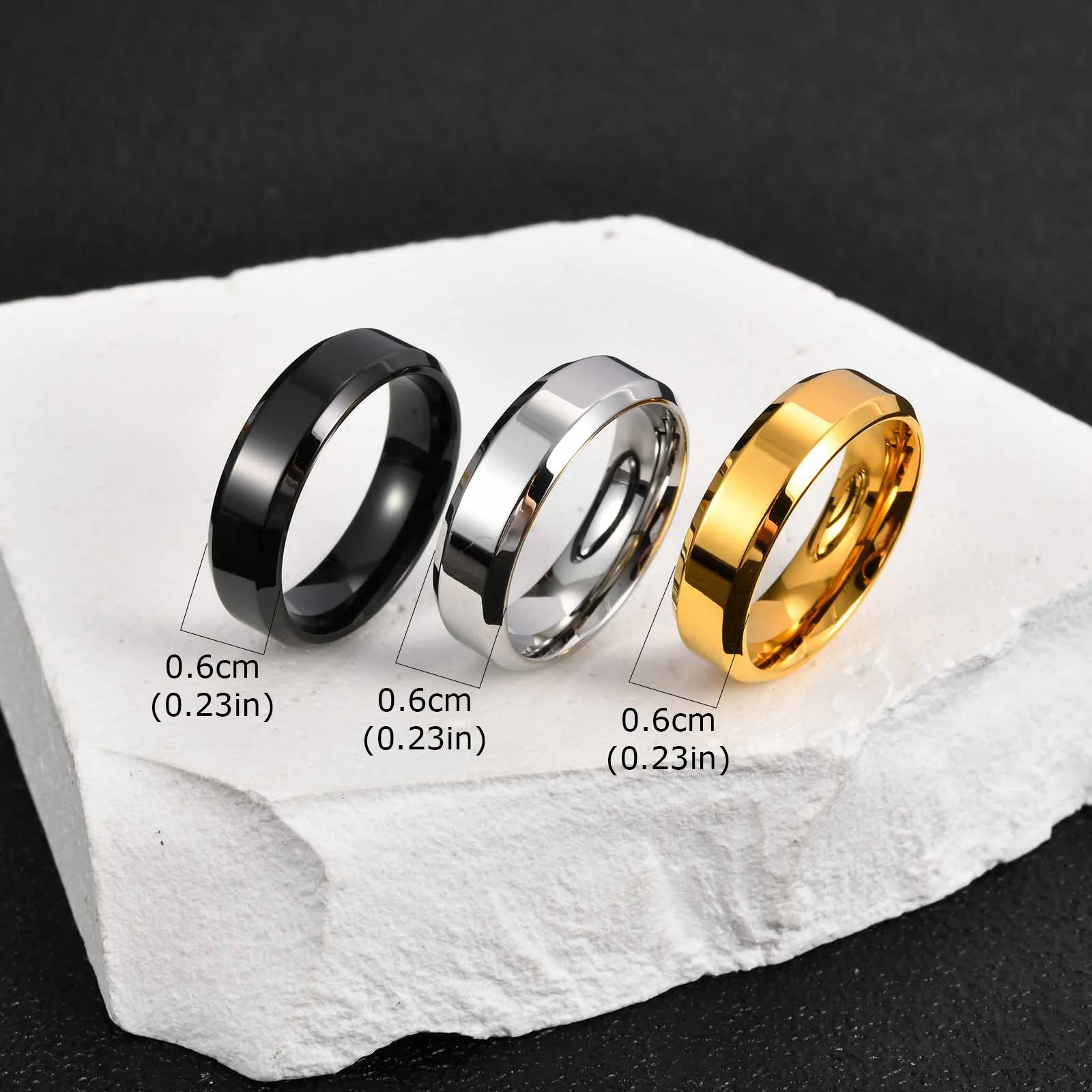 Vnox 3pcs/set Men's Stainless Steel Rings Set, Black Silver Gold Color Wedding Band, Anniversary Birthday Party Jewelry