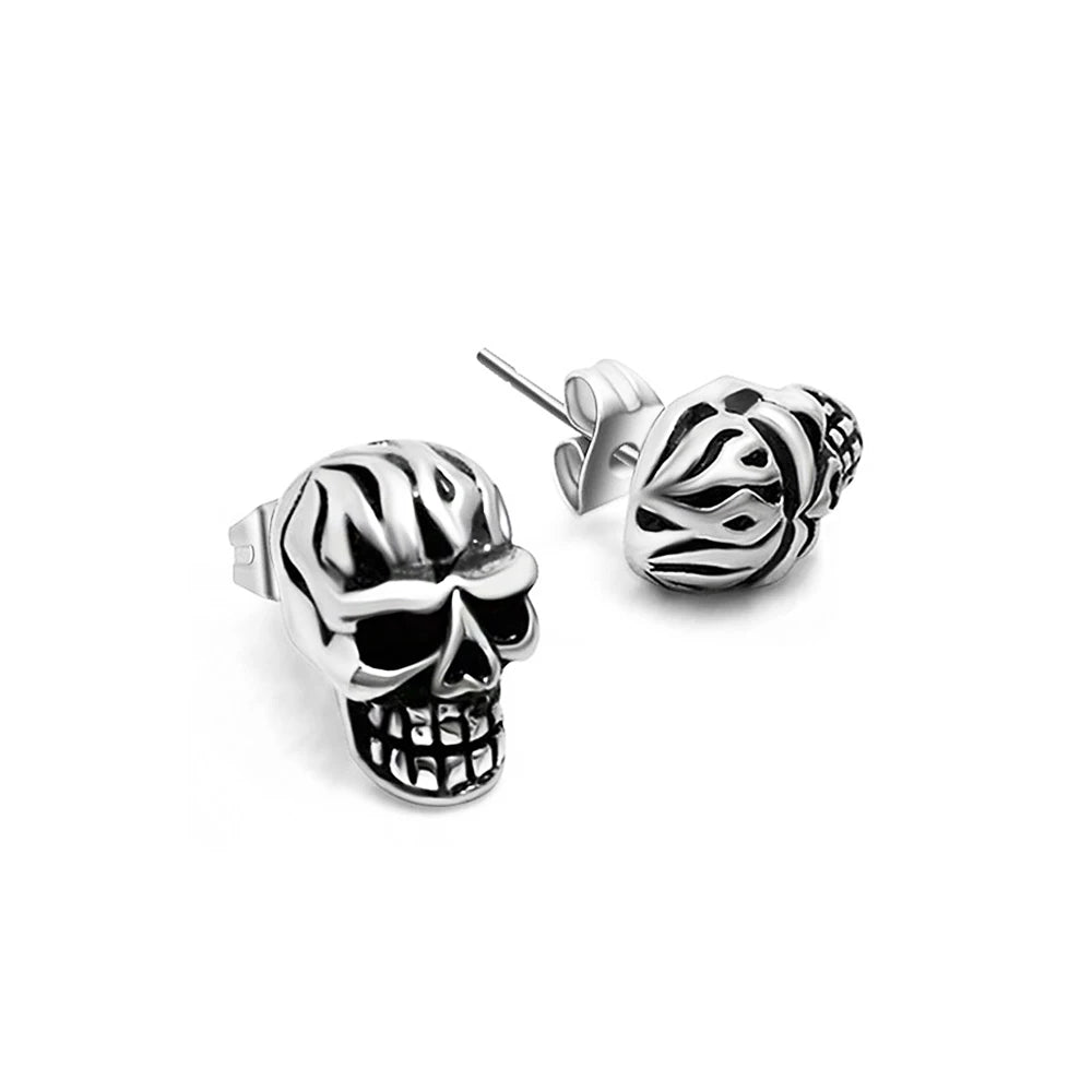Skull Steel Earrings Punk Vintage 316L Biker Skeleton