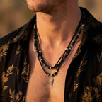 Multi-Layer Leather Pendant Necklace — Black