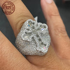 Fashion Design Brilliant 925 Silver Cross Rings For Men Shiny Zircon Inlay Iced Out Hip Hop Ring Vintage Rapper Jewelry