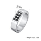 Men's Black Zircon Stainless Steel Ring, High Polished Silver Color Chunky Square Signet Ring, Punk Fashion Jewelry US