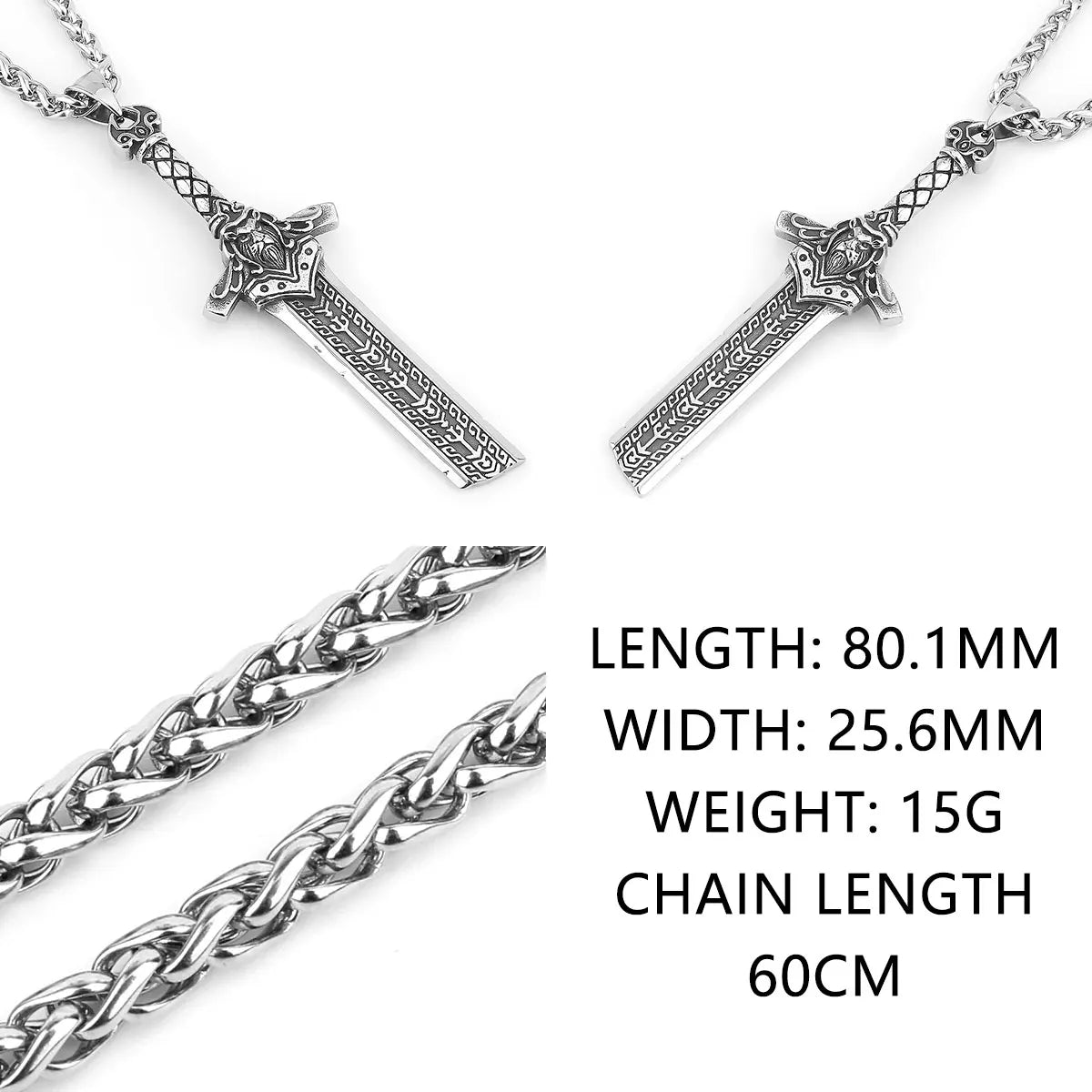 Vikings Warrior Odin Sword Necklace Stainless Steel Men's Fashion Amulet Pendant Vintage Punk Charm Nordic Jewelry