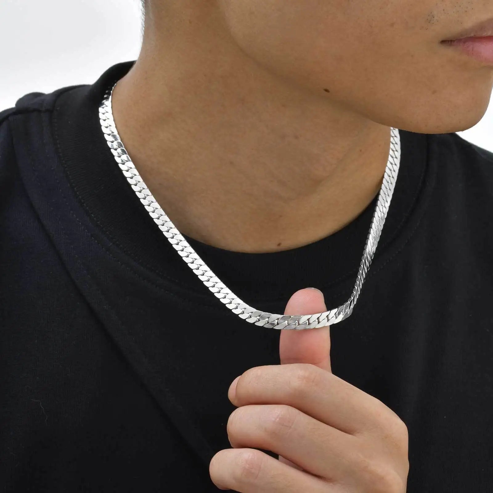 Flat Cuban Chain Necklace for Men Boys,Waterproof Stainless Steel Links Collars,Classic Male Accessories Jewelry Gifts
