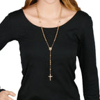 6MM Metal Beads Rosary Necklaces For Women Men Long Chain Crucifix Cross Pendant Necklace Religious Praye Jewelry