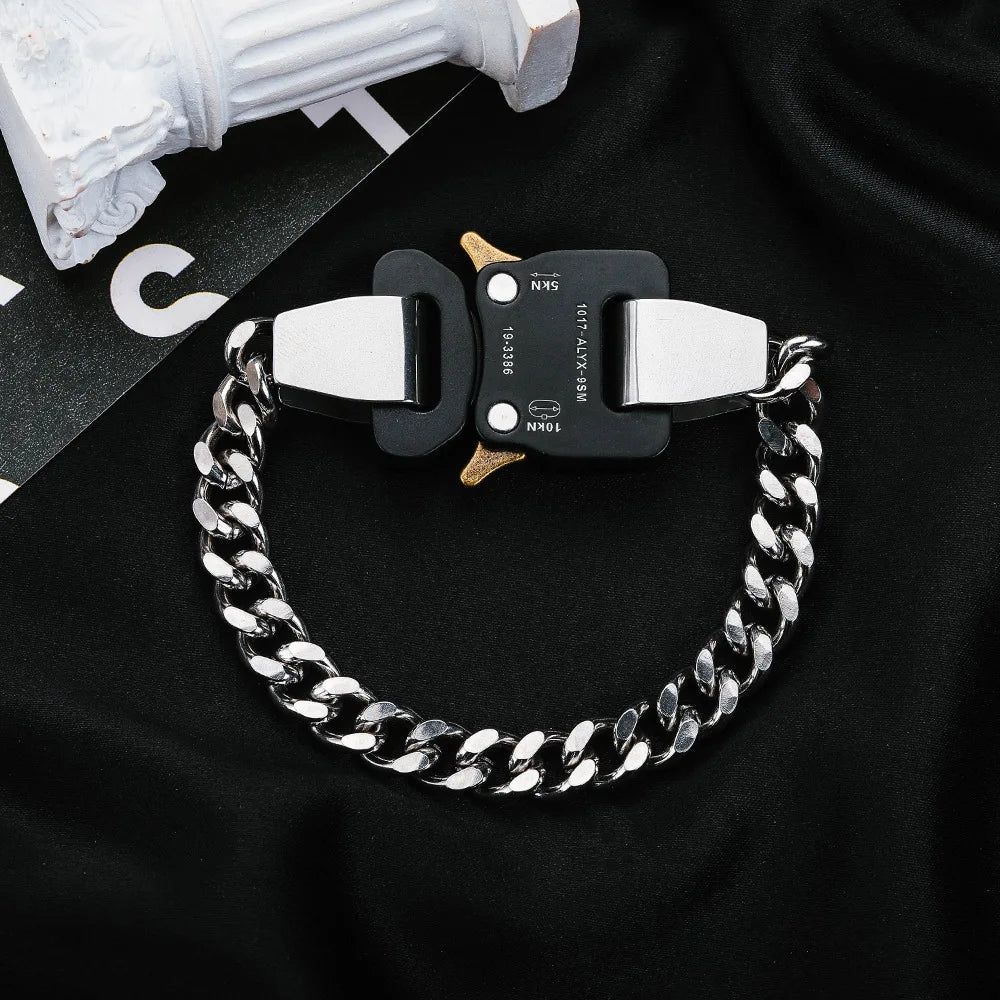 Hip-hop Functional Buckle Thick Chain Metal Lock Necklace Bracelet Personality Street Men and Women Accessories Gift