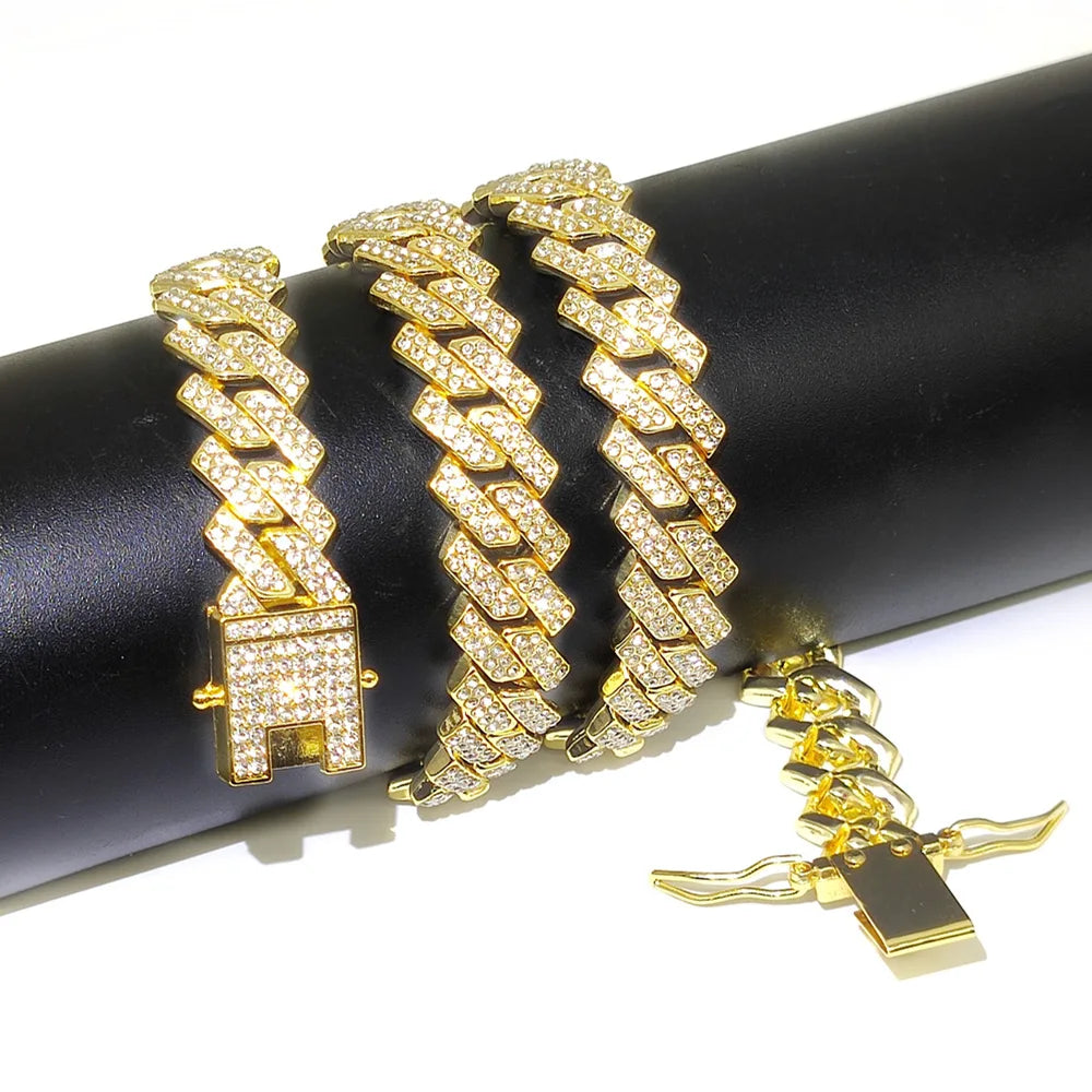 13mm Rhinestone Iced Out Square Miami Cuban Link Chain Necklaces For Men Women Rose Gold Silver Color Hip Hop Jewelry Neck Gift