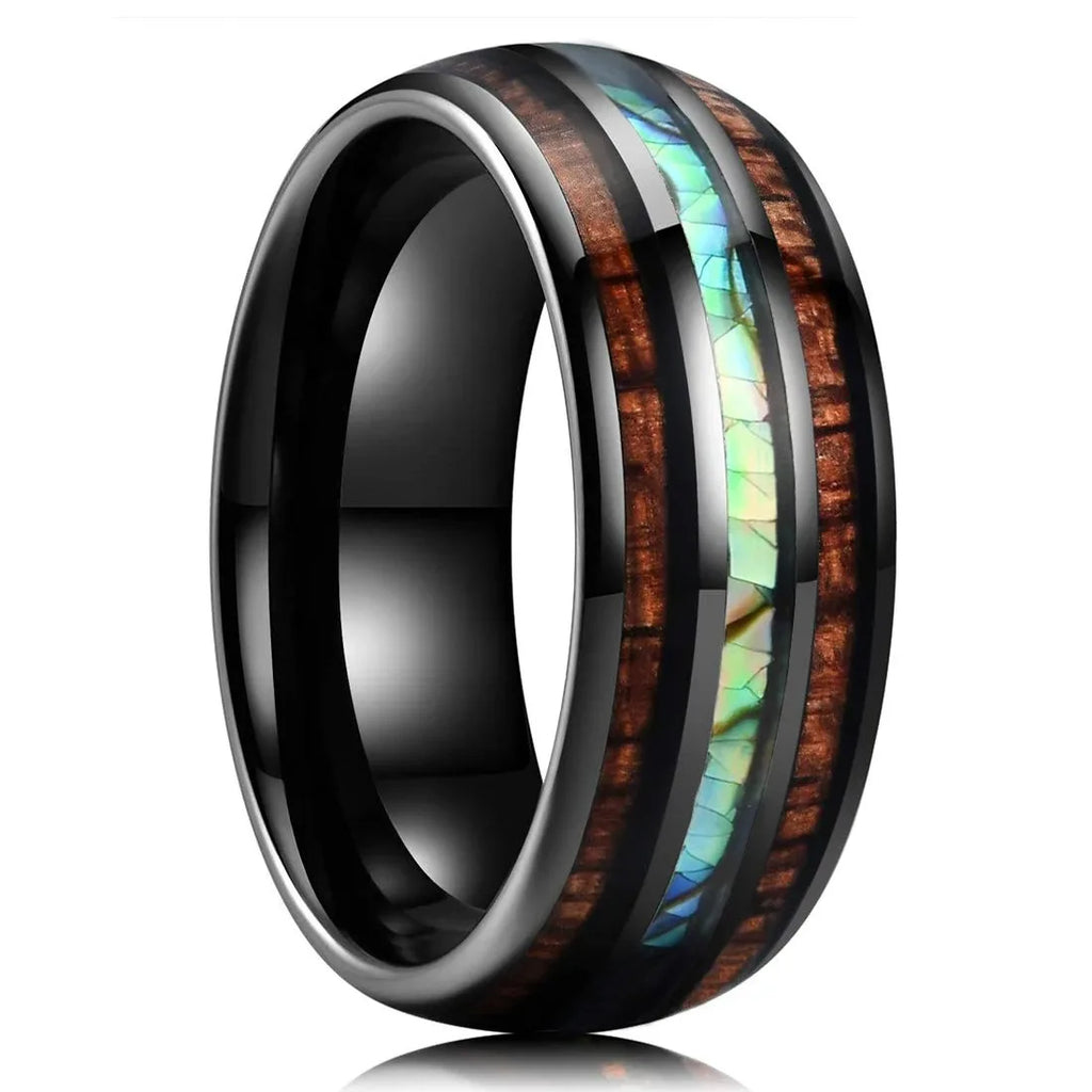 Fashion 8mm Silver Color Men Stainless Steel Ring Inlay Colorful Abalone Shell Rings For Men Women Wedding Band Jewelry Gifts