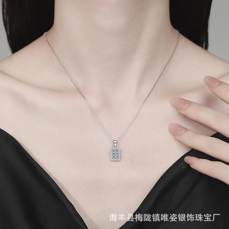100% 18K Real Platinum PT950 moissanite necklace full of diamonds sparkling simple light luxury pendant clavicle chain