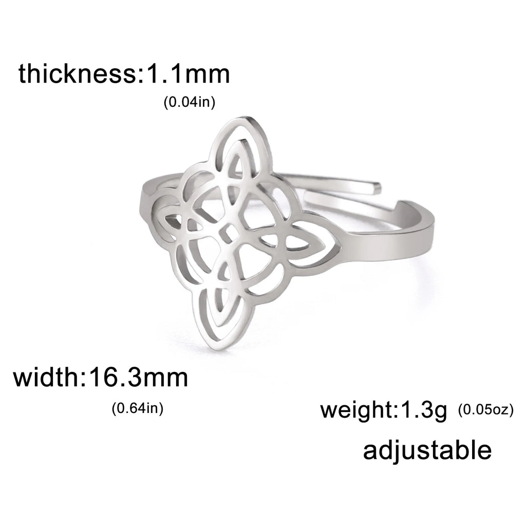 YILUOCD Witchcraft Stainless Steel Open Ring Supernatural Witch Knot Rings For Women Wiccan Cross Protection Amulet