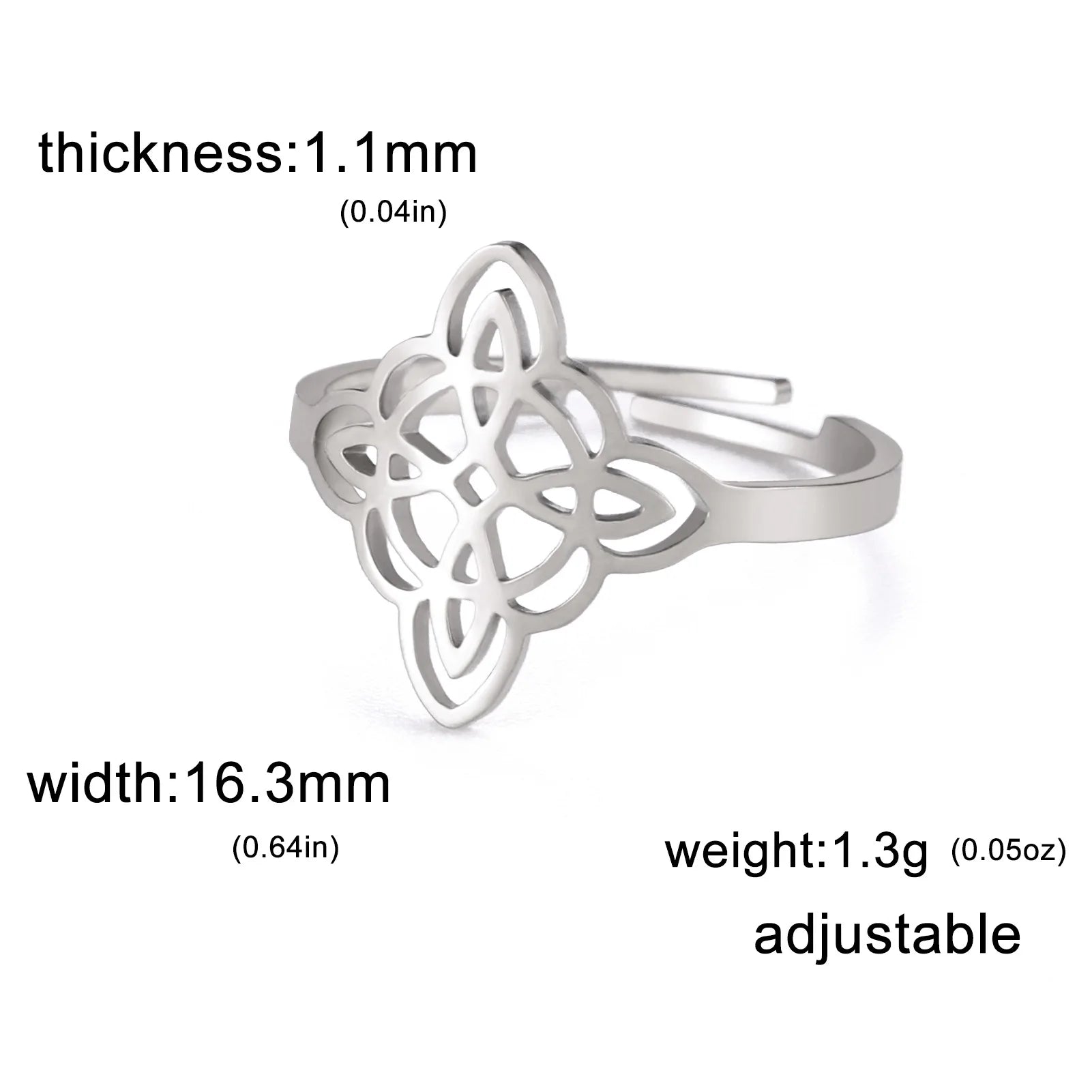 YILUOCD Witchcraft Stainless Steel Open Ring Supernatural Witch Knot Rings For Women Wiccan Cross Protection Amulet