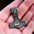 Vintage Stainless Steel Viking Thor's Hammer Pendant Necklace For Men Nordic Celtic Knot Necklace Fashion Jewelry Gift