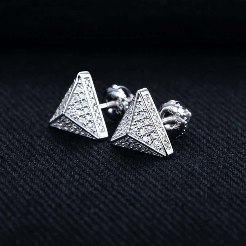 Iced Out Triangle Stud Earrings — 925 Silver