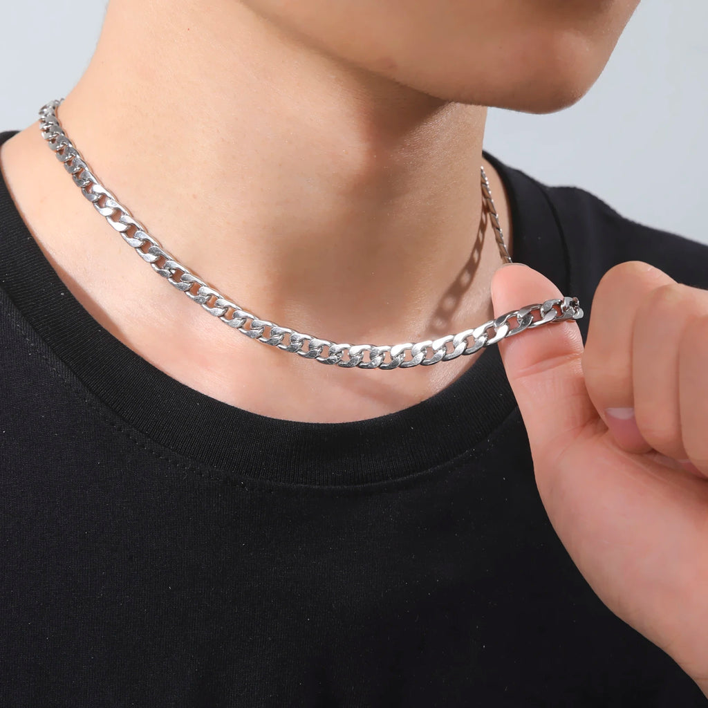 My Shape Basic Cuban Chain Necklaces for Men Chains Punk Figaro Box Curb Chain Chokers Lobster Clasp Fashion Male