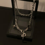 4pcs Personality Trendy Black Zircons Awn Star Cross Pendant Cuban Chain Necklace for Men Friends Hip-hop Punk Jewelry Sets Gift