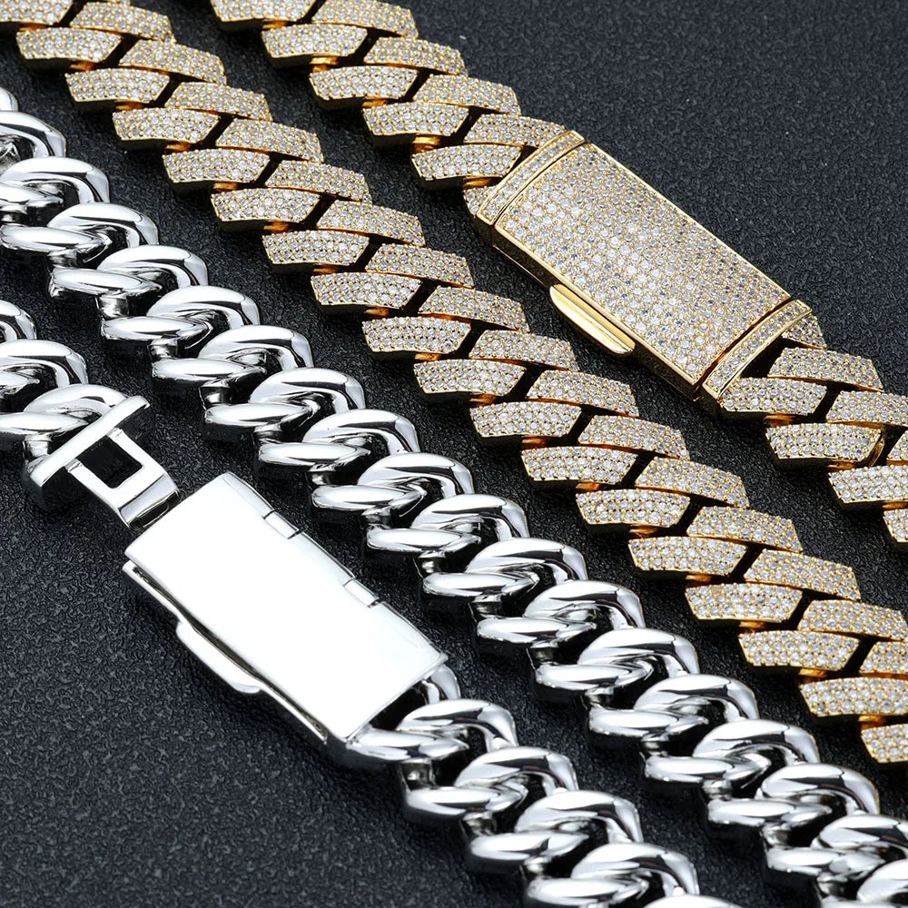 Iced Out Cuban Necklace Stainless Steel 16MM 3-Row