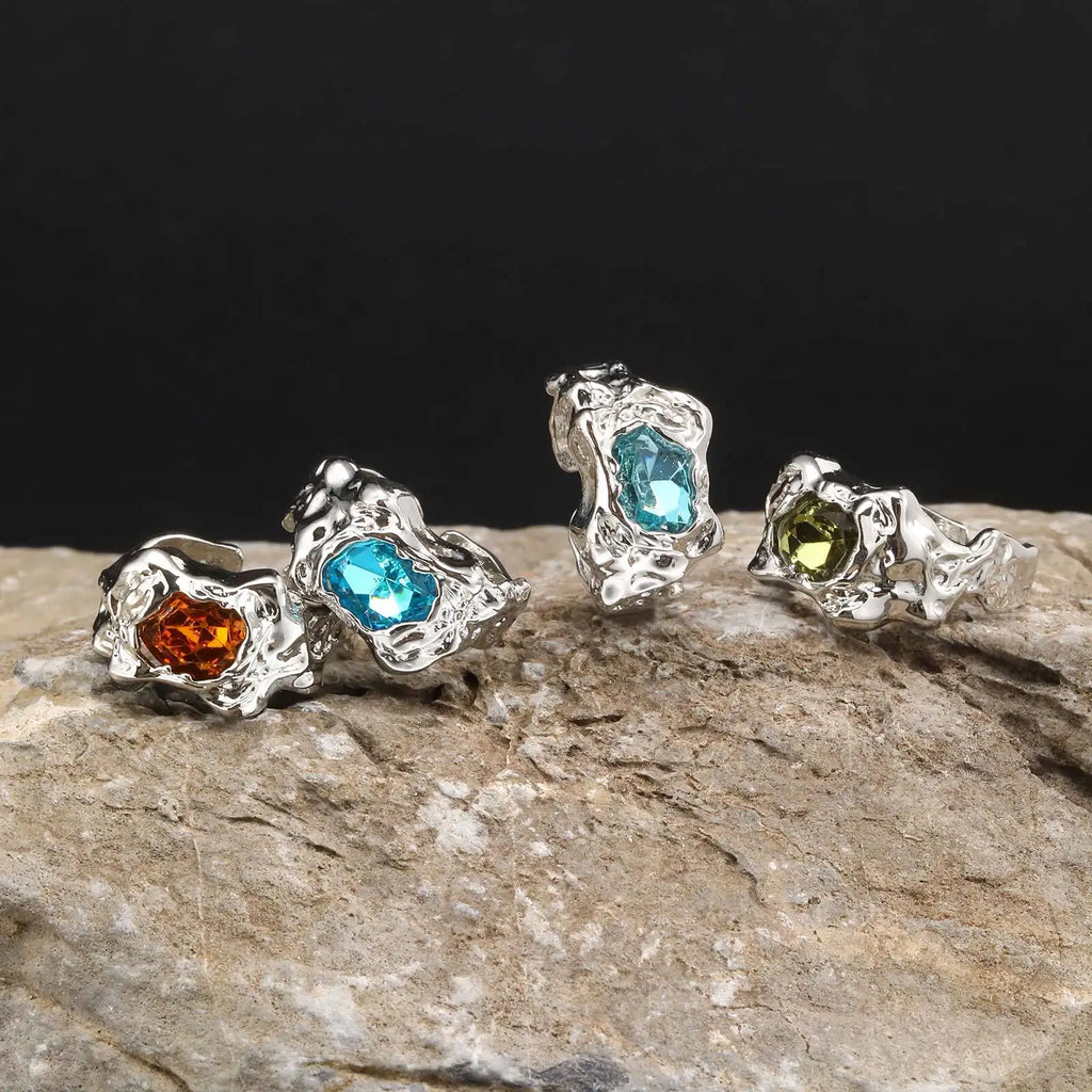 4pcs/set Lava Rings for Men Women,Stacking Colorful Zircon Thick Ring Metal Ring,Punk Non Tarnish Signet Ring Gifts