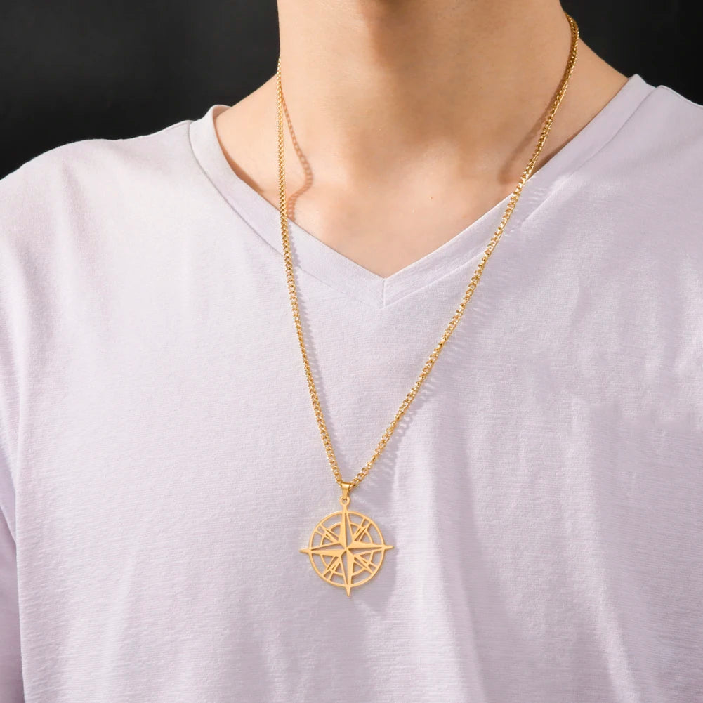 Compass Pendant Necklace — Multiple Metal Finishes
