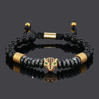 Luxury Black Natural Stone Beads Skull Crown Leopard Head Charms Man Bracelet For Women Hand Jewelry Gift
