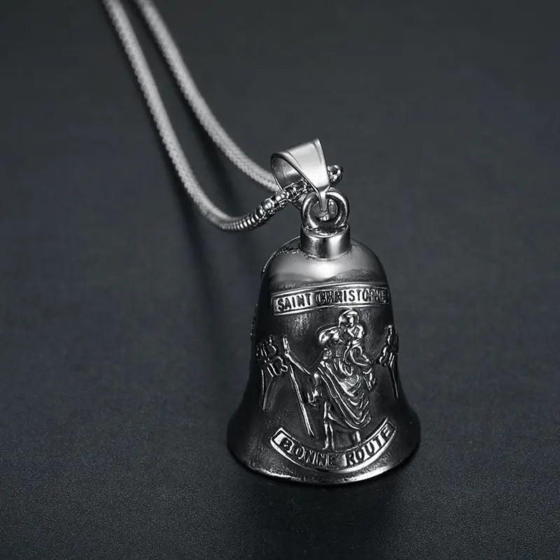 St. Christopher Bell Necklace Pendant Men's Cycling Lucky Charms Exorcism Jewelry Motorcycle Accessories