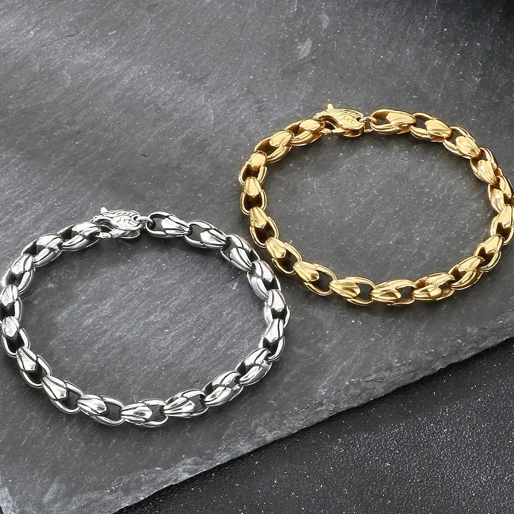 Vintage Punk Stainless Steel Men's Bracelet 7mm Vacuum Plated Cuban Link Chain With Spring Claw Clasp Waterproof
