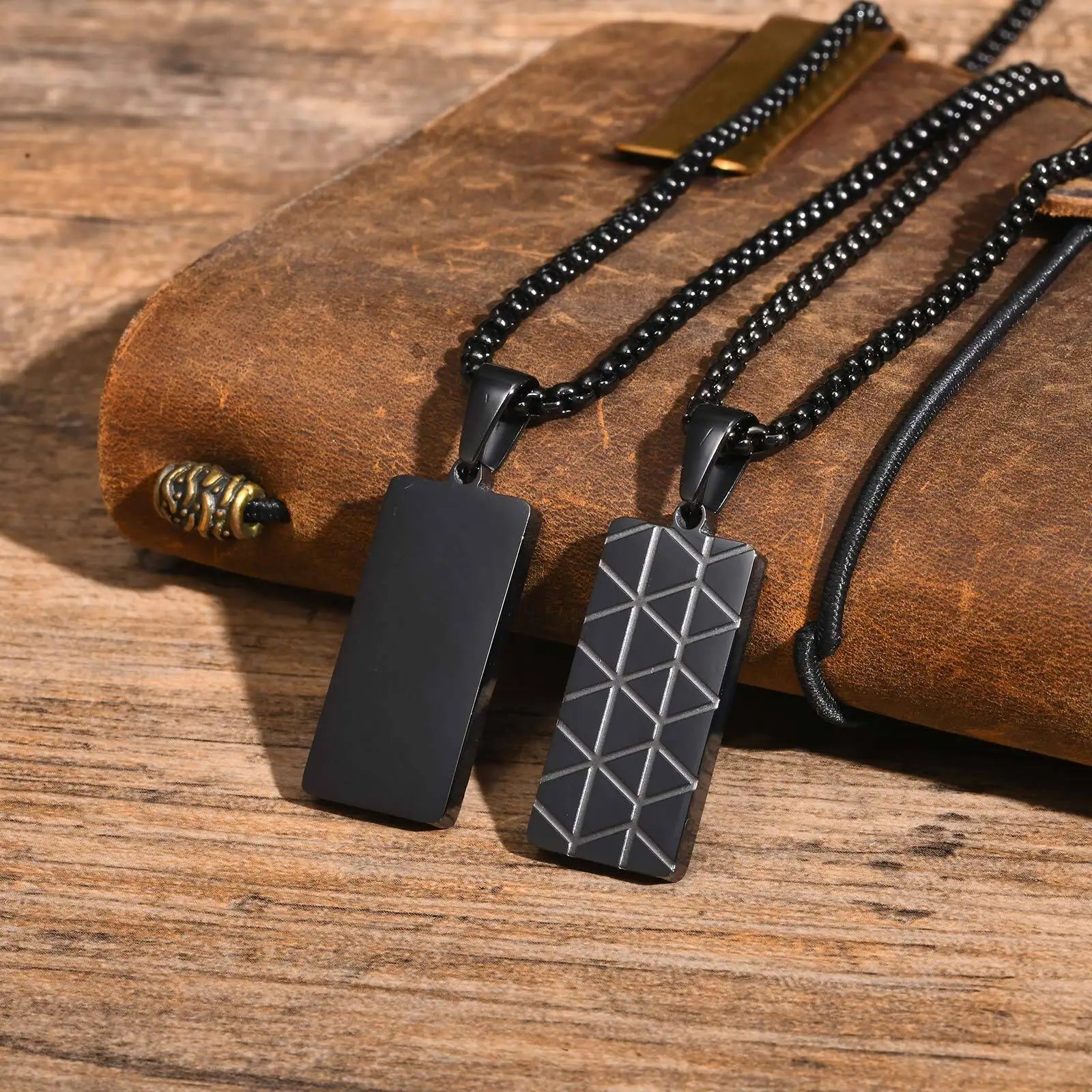 Vnox Geometric Pendant Necklaces For Boys,Stainless Steel Simple Square Dog Tag Men Necklaces,Retro Collar Jewelry Gift