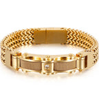 Luxury Bracelet for Men Gold Color 12MM Wide Stainless Steel Square Franco Link Chain Men's Wrist Bracelets With Magnet