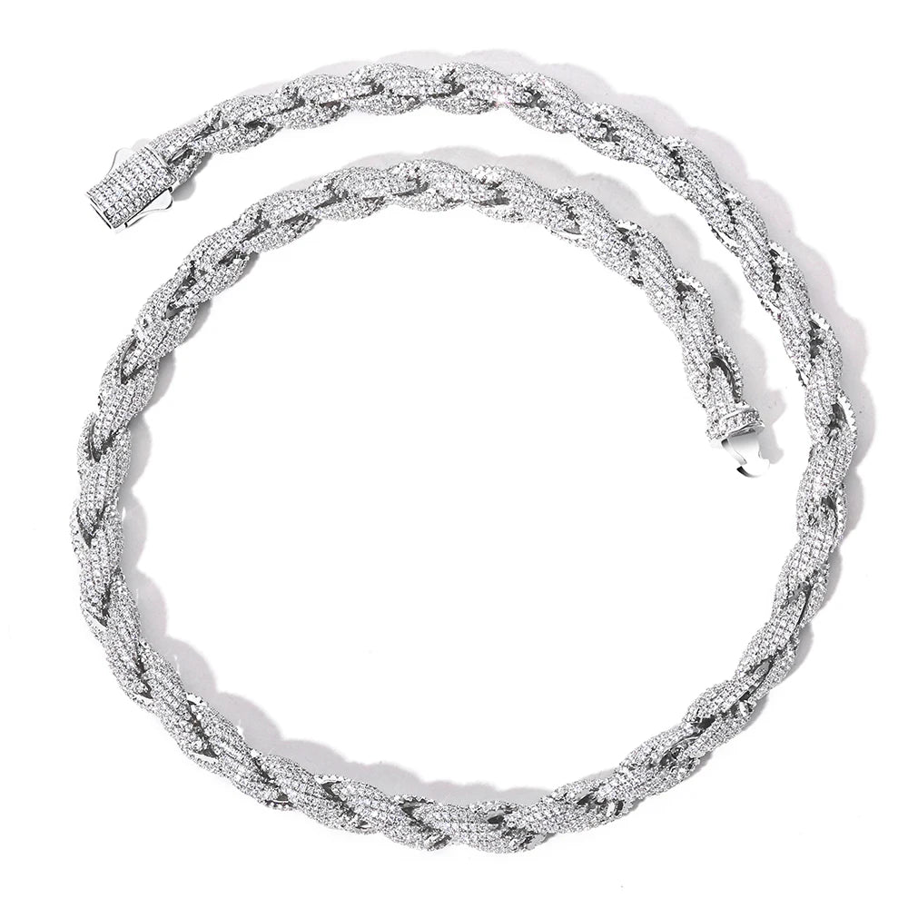 Iced Out Rope Chain Necklace Stainless Steel CZ