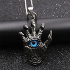 Vintage Skull Hand Demon Eye Necklace Pendant Men's Punk Biker Stainless Steel Hell's Eye Pendant Fashion Men Chain