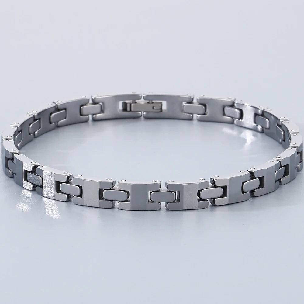 Never Scratched Tungsten Steel Men's Bracelets Black Silver Color 6MM Width H Style Link Chain Bracelet for Man Women