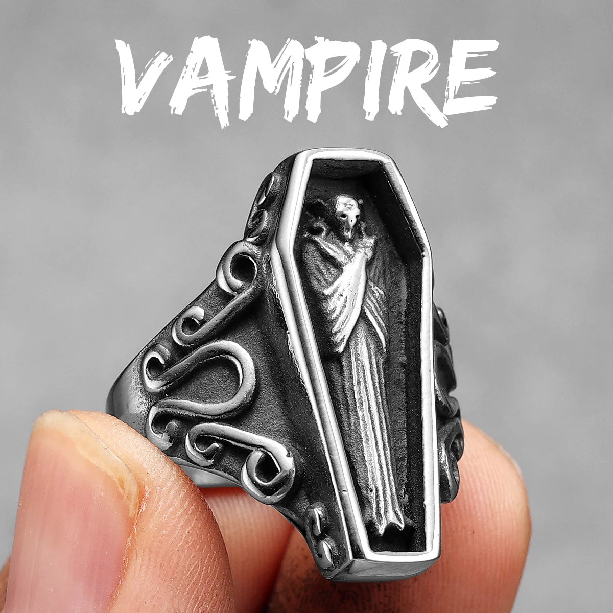 Gothic Vampire Coffin Ring — Stainless Steel