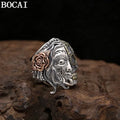 BOCAI New S925 Sterling Silver Jewelry Vintage Punk Double-sided Face Skull Ring Men's Selected Gift