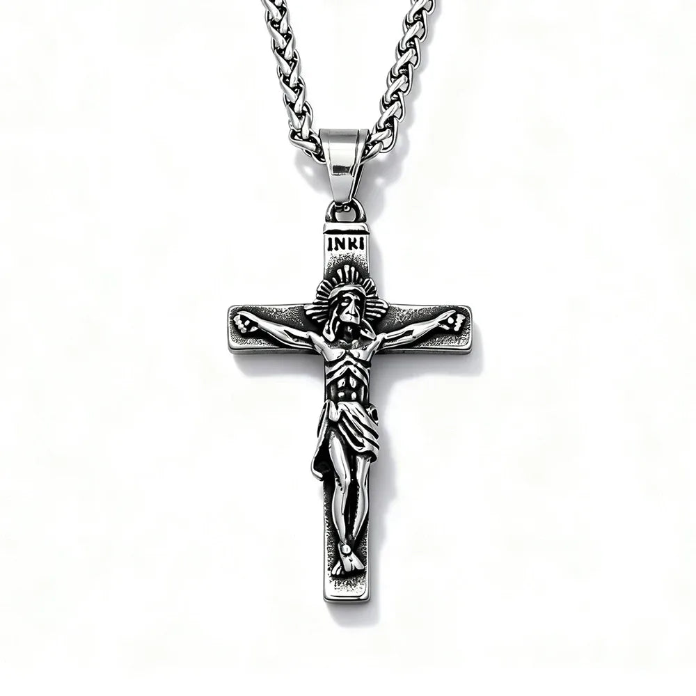 Vintage Gothic Jesus Cross Pendant Necklace Christian Faith Amulet Ornament Unique Jewelry Gifts For Men Women Wholesale