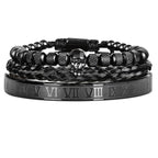 Luxury 3pcs/Set Skull Charm Black Bracelet Stainless Steel  Men Enamel Roman Number Bangles  Europe Fashion Couple Jewelry