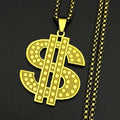 Hip Hop Dollar Money Symbol Necklace Stainless Steel Gold Silver color Rhinestone Pendant Rap Streetwear Chain Jewelry