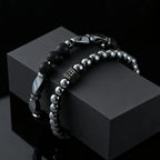 2ps Fashion Bracelet Set for Men Natural Agate Hematite Beaded Chain Bangle Luxury High Quality Jewelry Gift