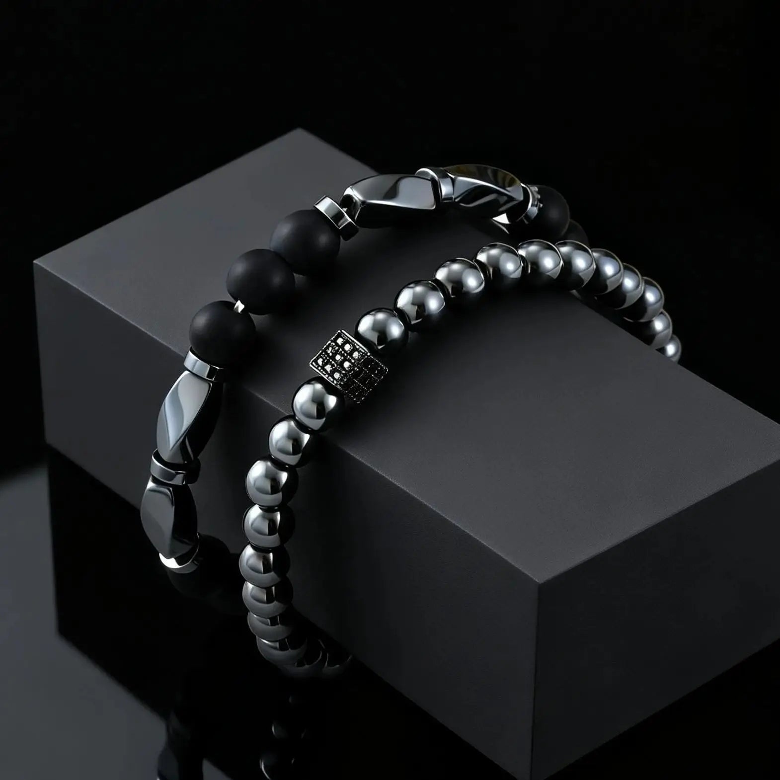 2ps Fashion Bracelet Set for Men Natural Agate Hematite Beaded Chain Bangle Luxury High Quality Jewelry Gift