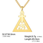 Ankh Cross Eye of Ra Necklace Egyptian Hieroglyphs Pyramid Pendant for Men Women Stainless Steel Spiritual Protection Jewelry