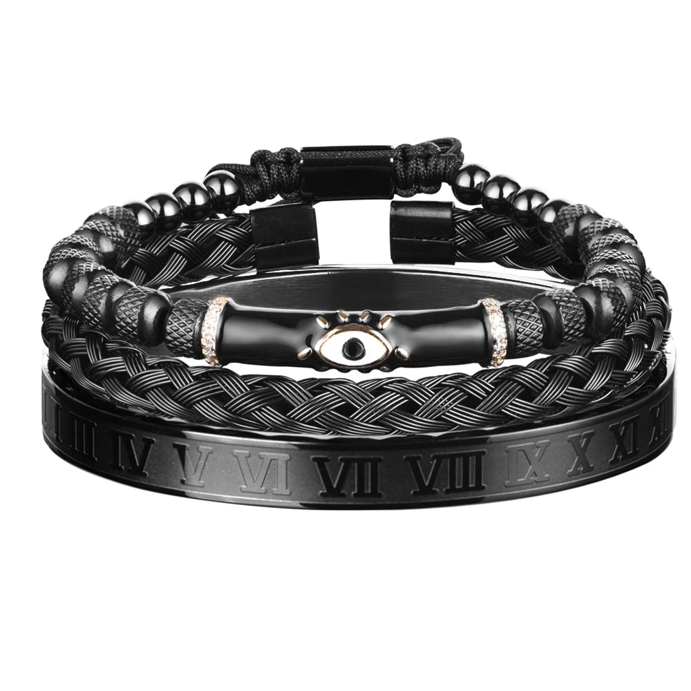 Luxury Set Enamel Eye Bracelet Roman Bracelet Royal Crown Charm Men Stainless Steel Geometry Pulseiras Open Adjustable